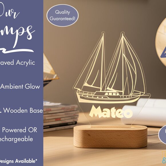 Sailboat LED Night Light | Personalized Boat Gift for Kids, Teens & Dads - Picture 3 of 8